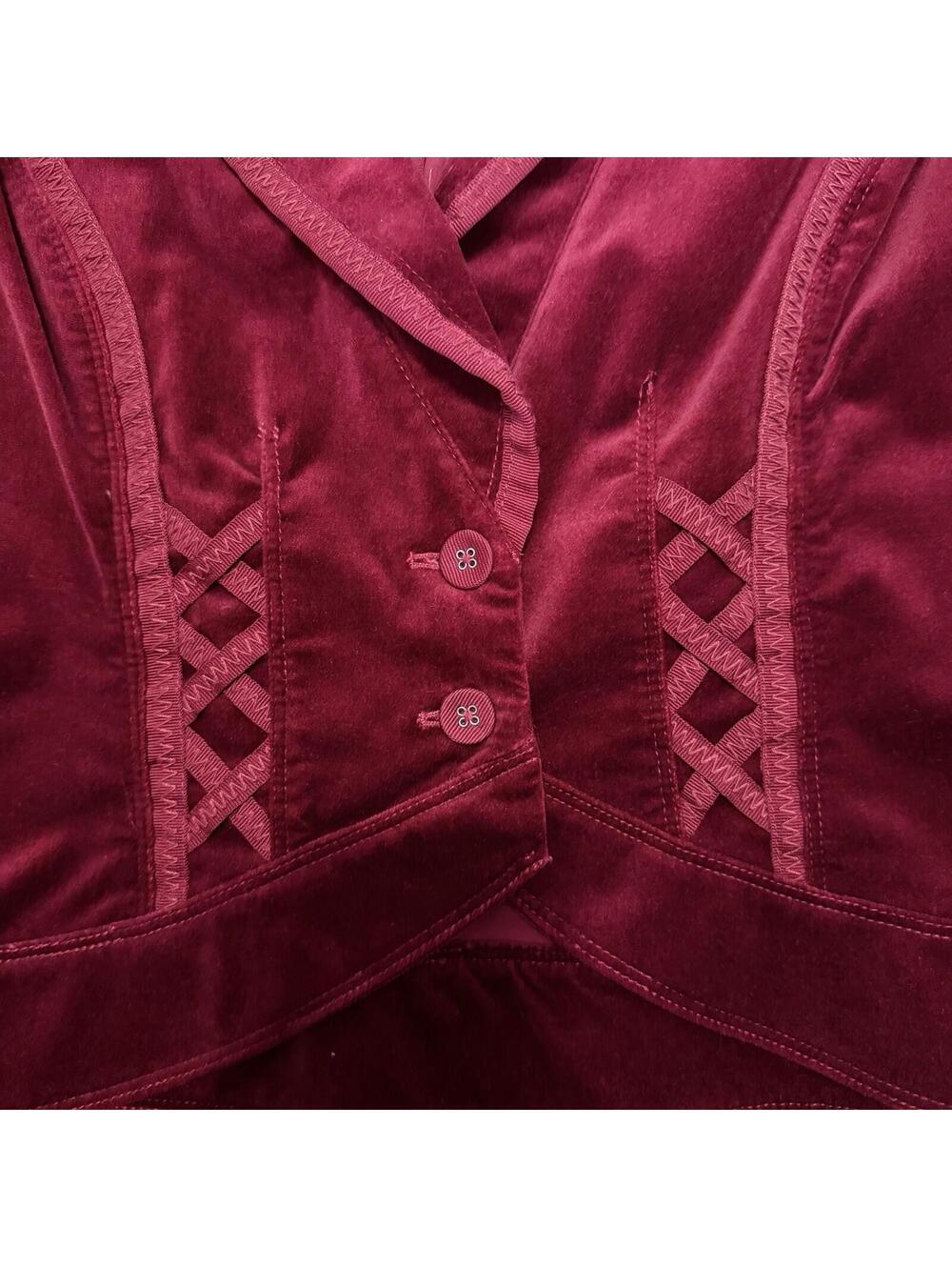 White House Black Market Red Velvet Fitted Blazer Grosgrain Trim Dark Academia - Picture 4 of 6